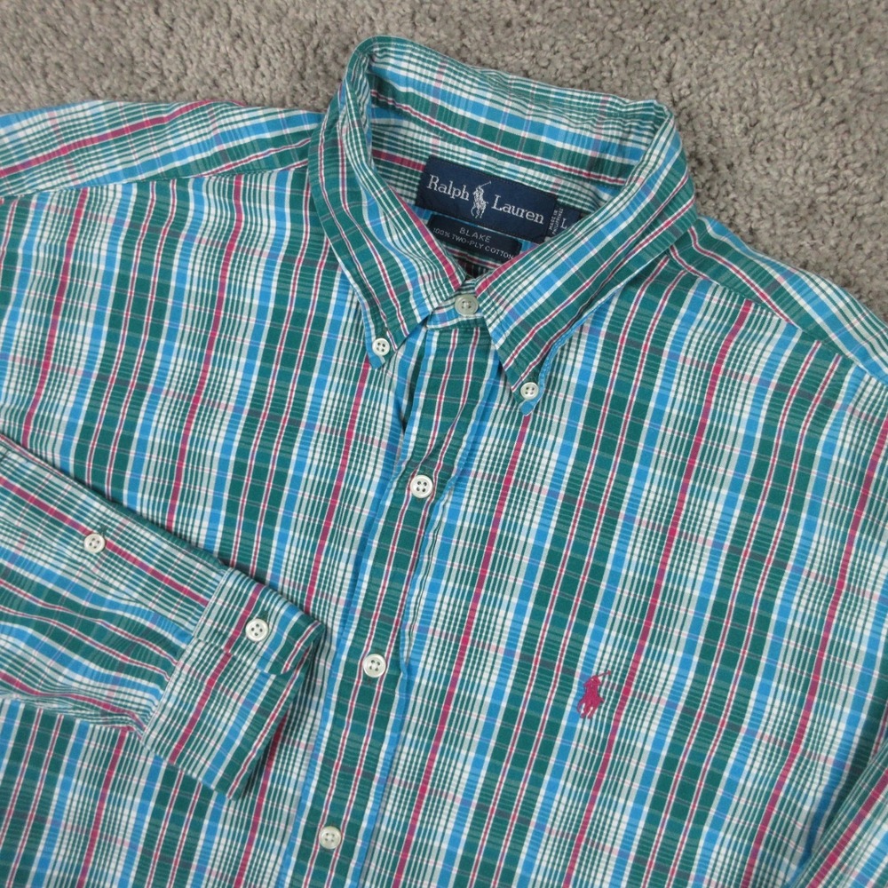 Vintage Polo Ralph Lauren Shirt Mens Large Green Plaid Blake Oxford Button Up